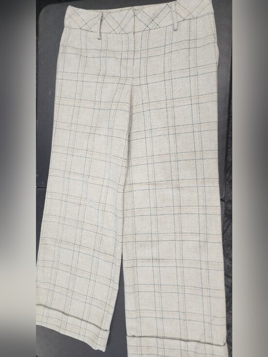 LOFT Pants - LOFT Cream Plaid Pants Sz 10 LADIES with Navy Windowpane
